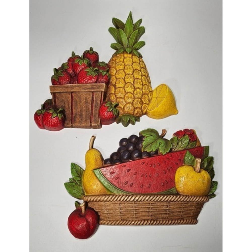 Vintage Home Interiors Fruit‎ Wall Hanging Plaques Homco 7350 & 7351 Lot of 2